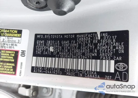 2017 Toyota Corolla Se из США, поврежденный, VIN 2T1BURHE9HC839471